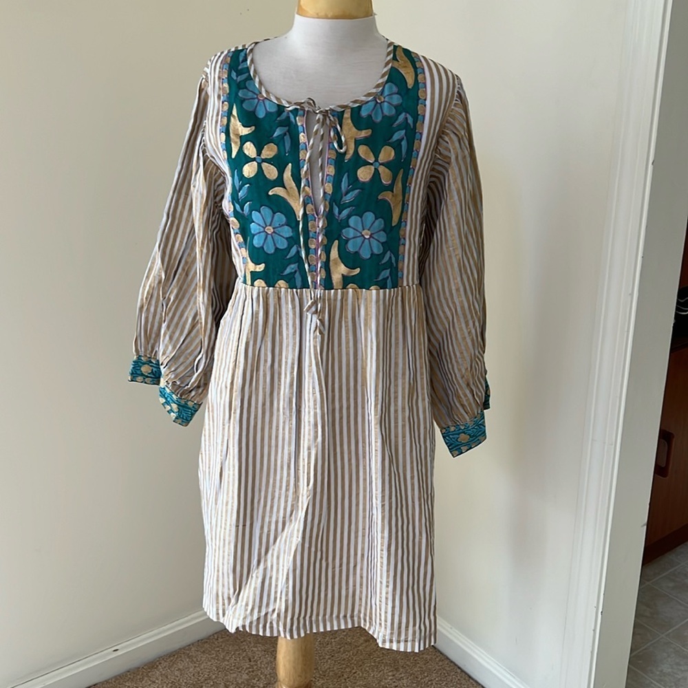 NWOT! Oliphant XXL gold striped front neck tie dress.
